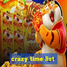 crazy time list