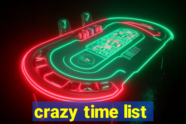 crazy time list
